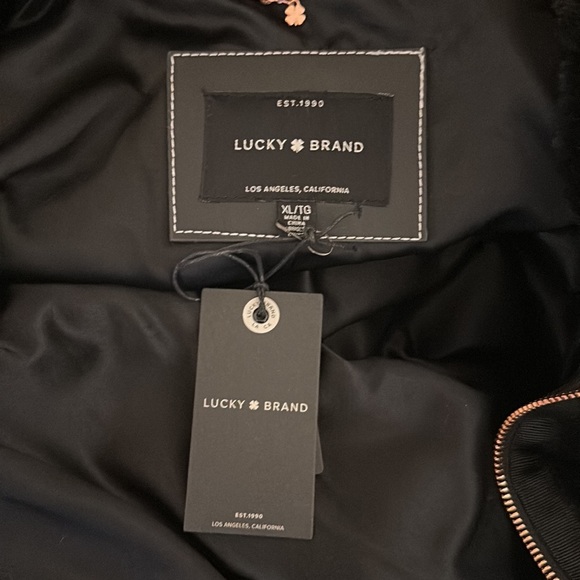 NWT - Lucky Brand XL Bomber Jacket Faux Fur Black - Picture 14 of 16